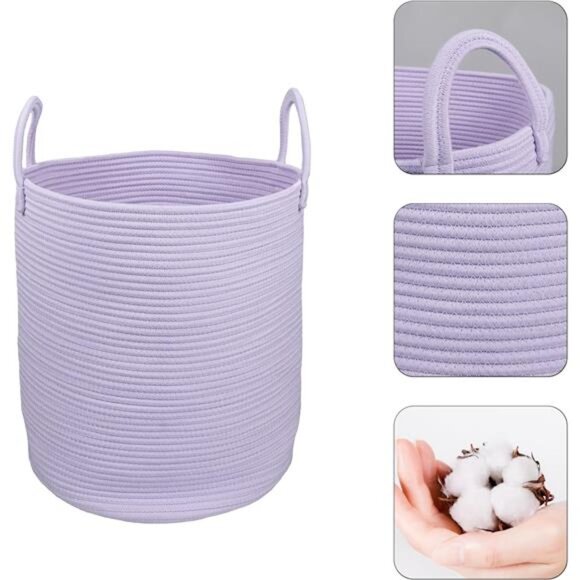 Rope Laundry Basket Hamper for Clothes Woven Storage Basket for Living Room - Picture 2 of 8